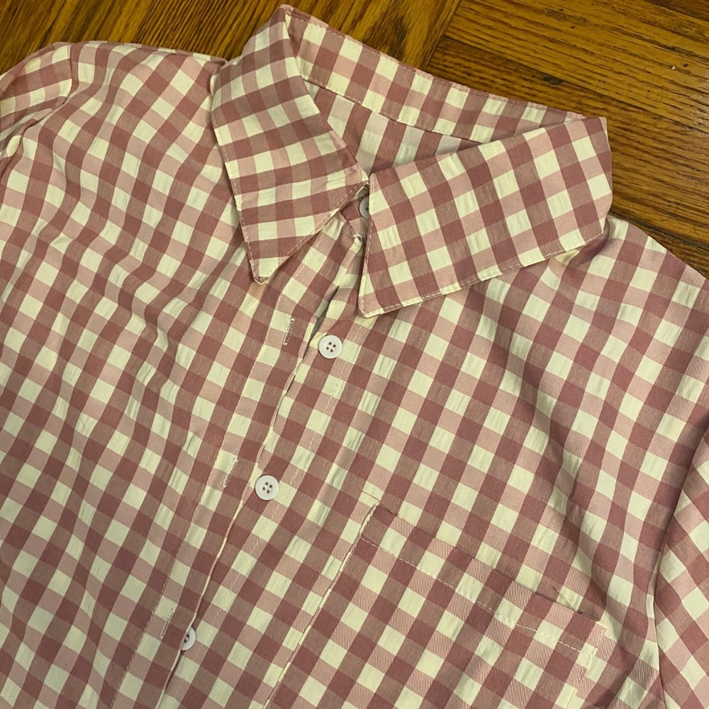 2 pieces pink white Vichy loungewear match set - Picture 6 of 7